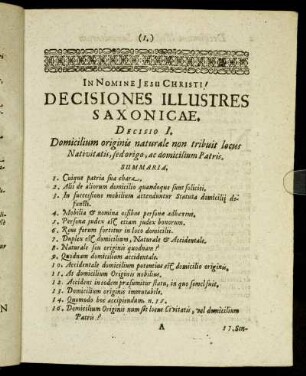 Decisio I. - Decisio V.