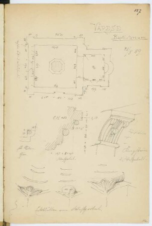 Baptisterium, Varese: Grundriss, Details (aus: Skizzen- und Fotoalbum 3)
