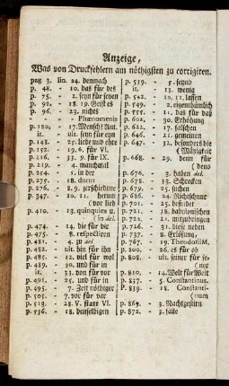 Anzeige, Was von Druckfehlern am nöthigsten zu corrigiren