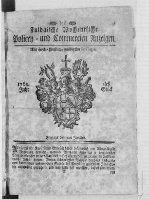 1tes Stück, Ausgabe vom 1. Januarii 1768