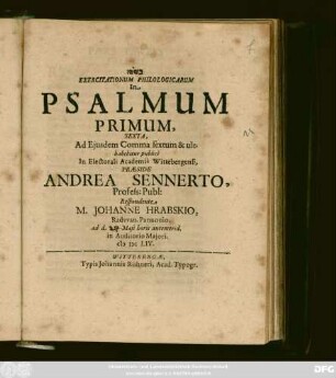 Exercitationum Philologicarum In Psalmum Primum, Sexta : Ad Eiusdem Comma sextum & ult.