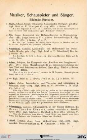 Musiker, Schauspieler und Sänger. Bildende Künstler (Nr. 1-851)