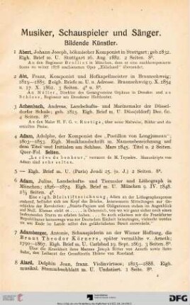 Musiker, Schauspieler und Sänger. Bildende Künstler (Nr. 1-851)