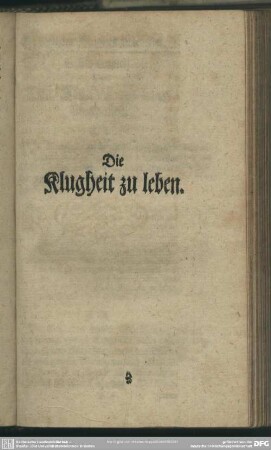 Die Klugheit zu leben