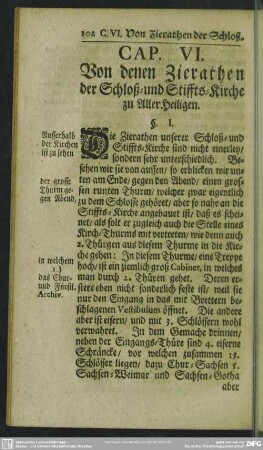 Cap. VI. Von denen Zierathen der Schloß- und Stiffts-Kirche zu Aller Heiligen