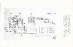 Waisenhaus und Schule (Diplomarbeit bei Kurt Dübbers): Wohnhäusergruppe, Grundrisse Untergeschoss, Obergeschoss und Schnitt 1:100