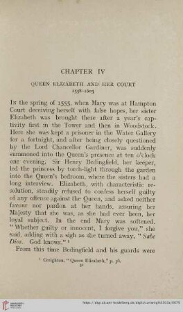 Chapter IV: Queen Elizabeth and her Court