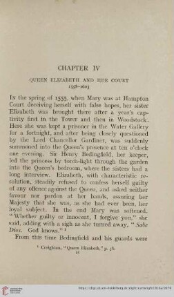 Chapter IV: Queen Elizabeth and her Court