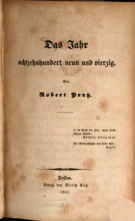 Das Jahr achtzehnhundert neun und vierzig