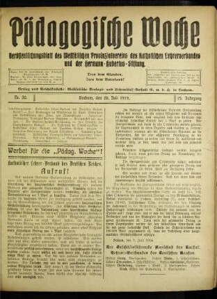 Katholischer Lehrer-Verband des Deutschen Reiches : Aufruf!