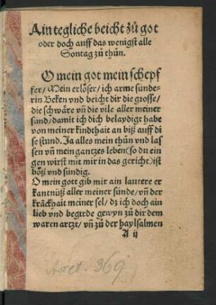 Ain tegliche beicht zu got oder doch auff das wenigst alle Sontag zu thun.