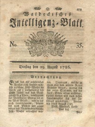 No. 35, Dinstag den 29. August 1786