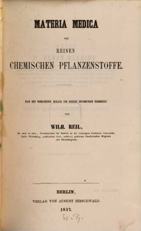 Materia medica der reinen chemischen Pflanzenstoffe
