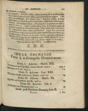 Index Thematum Partis I.in Evangelia Dominicarum.