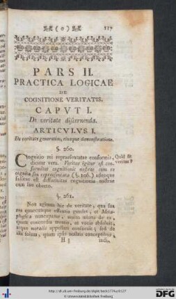 Pars II. Practica Logicae De Cognitione Veritatis.