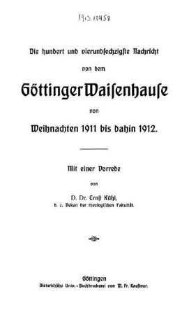 164: Nachricht von dem Göttinger Waisenhause