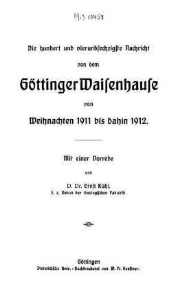 164: Nachricht von dem Göttinger Waisenhause