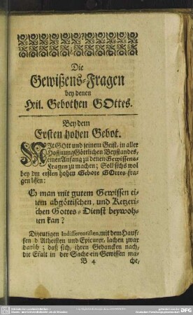 Die Gewißens-Fragen bey denen Heil. Gebothen Gottes