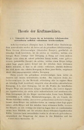 Theoretische Maschinenlehre, 3. Theorie der Kraftmaschinen