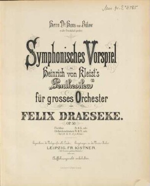 Symphonisches Vorspiel zu Heinrich von Kleists Penthesilea : für grosses Orchester ; op. 50
