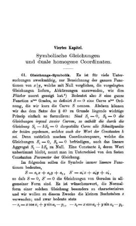 IV. Symbolische Gleichungen und duale homogene Coordinaten.