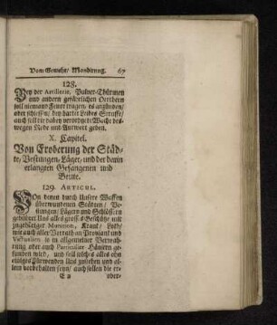 X. Capitel. Von Eroberung der Städte, Vestungen, Läger, und der darin erlangten Gefangenen und Beute.