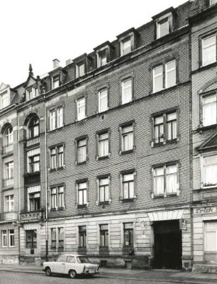 Dresden-Neustadt, Friedensstraße 12/14. Doppelwohnhaus (um 1900). Straßenansicht (Nr. 12)