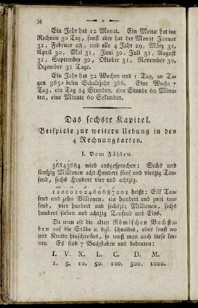 Das sechste Kapitel. Beispiele zur weitern Uebung in den 4 Rechnungsarten.
