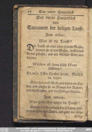 Das vierte Haupstück vom Sacrament der heiligen Tauffe.