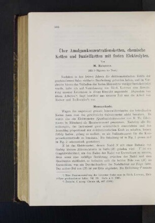 Über Amalgamkonzentrationsketten, chemische Ketten und Danielketten mit festen Elektrolyten.