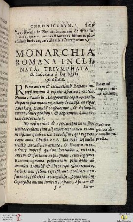 Monarchia romana inclinata, trivmphata & lacerate a Barbaris genitbus