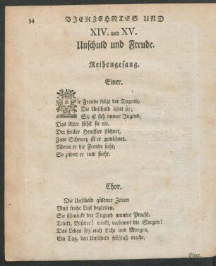 Vierzehntes und Funfzehntes Lied. XIV. und XV. Unschuld und Freude