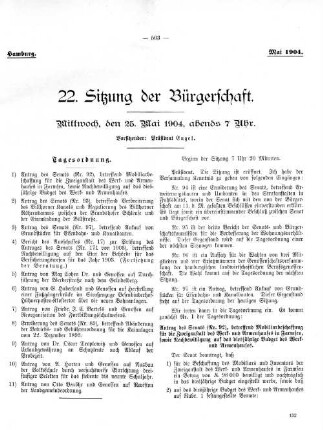 22. Sitzung der Bürgerschaft.