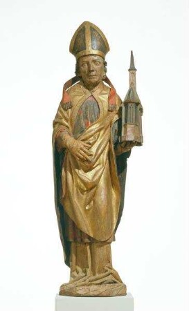 Stehender Heiliger Bischof Wolfgang mit Kirchenmodell in der Linken
