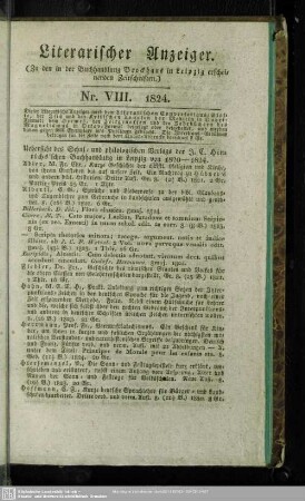 Literarischer Anzeiger No. VIII. 1824