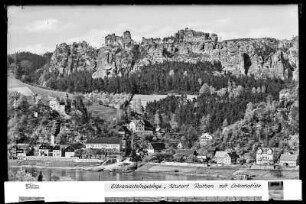 Sächsische Schweiz, Kurort Rathen an der Elbe mit Lokomotive-Felsen