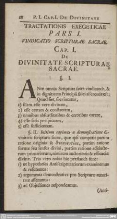 Tractationis Exegeticae Pars I. Vindicatio Scripturae Sacrae