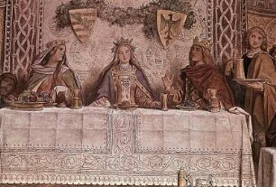 Albrecht der Entartete, seine Gemahlin und Hofdame Kunigunde von Eisenberg an der Festtafel