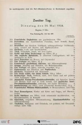 Zweiter Tag: Dienstag, den 24. Mai 1938, Beginn 3 Uhr (Nr. 315-605)