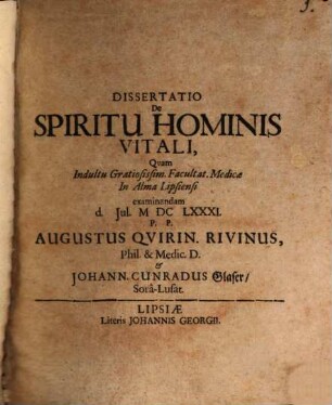 Dissertatio De Spiritu Hominis Vitali