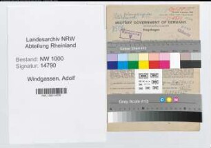 Entnazifizierung Adolf Windgassen, geb. 14.10.1904 (Dachdecker)