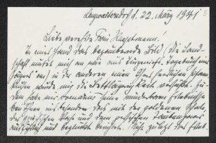 Brief von Anna Marie Avenarius an Margarete Hauptmann