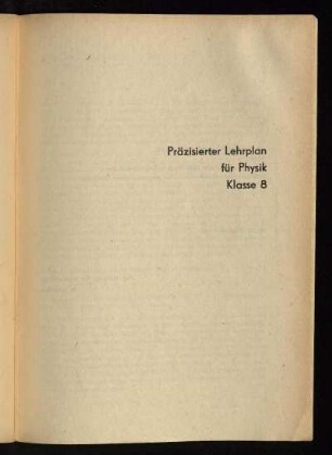Präzisierter Lehrplan für Physik Klasse 8