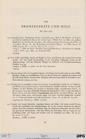 VIII. Bronzegeräte und Holz (Nr. 139-163)