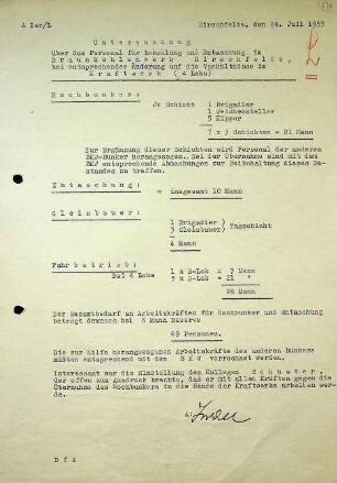 1.2.1 Zusammenarbeit VR Polen: Untersuchung über das Personal für Bekohlung und Entaschung im BKW Hirschfelde, bei entsprechender Änderung auf die Verhältnisse im Kraftwerk