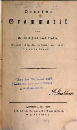 Deutsche Sprachlehre, 2. Deutsche Grammatik