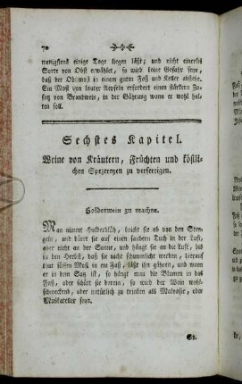 Sechstes Kapitel. Weine von Kräutern, Früchten und köstlichen Spezereyen zu verfertigen.