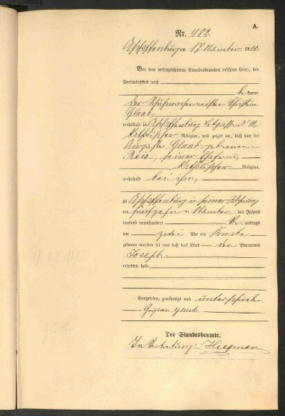 Standesamtsbuch der Stadt Aschaffenburg: Geburten 365/1900 - 184/1901