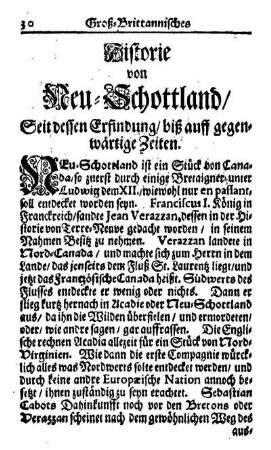 Historie von Neu-Schottland. Seit dessen Erfindung biß auff gegenwärtige Zeiten.