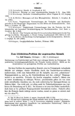 Zum 2-Schichten-Problem der angewandten Seismik